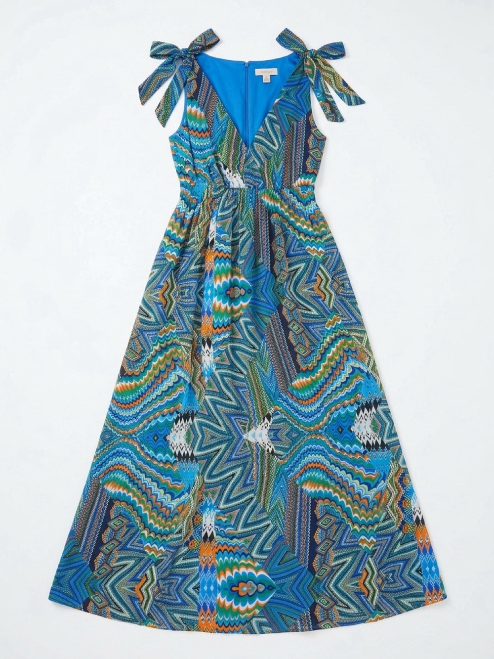 Salt Life Teal Blue Multi-Print Tie-Shoulder Maxi Dress